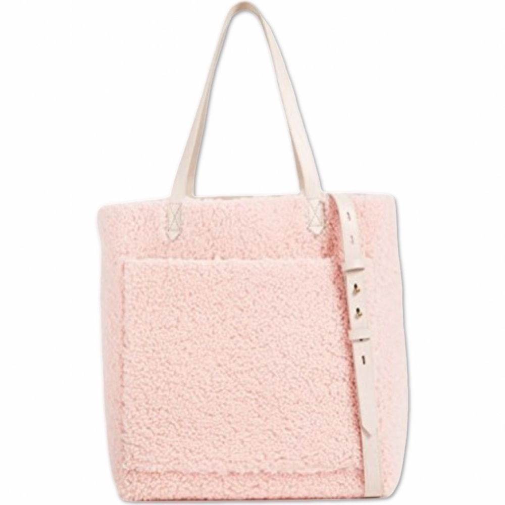 Madewell Transport M Shearling Leather Tote Pink Teddy Womens Zip Crossbody